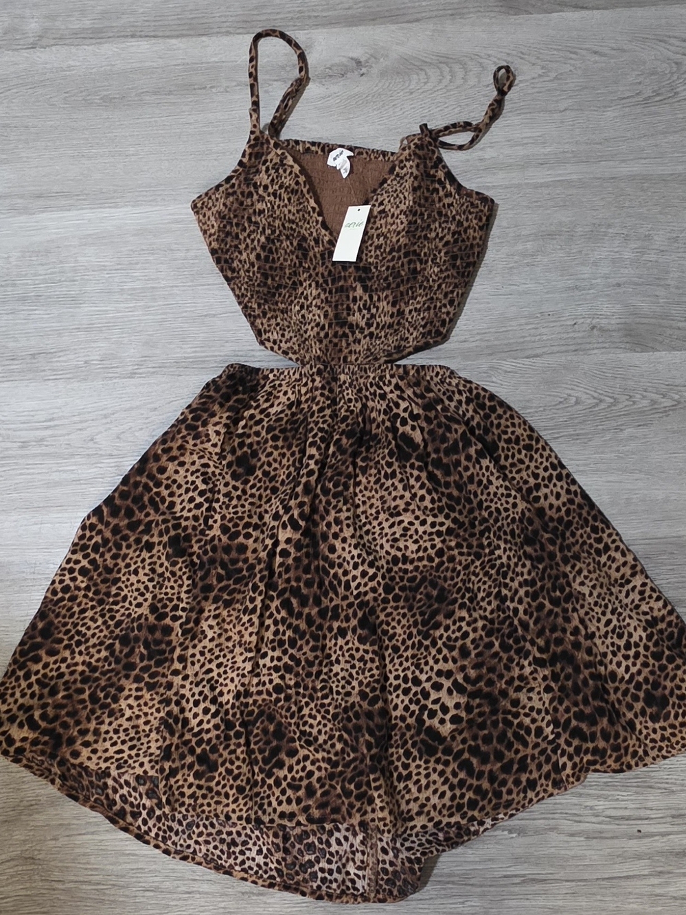 Girls' Brown Leopard Print Sleeveless Dress